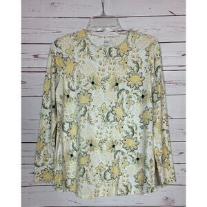 J.Jill Pure Jill Women's XS Extra Small Yellow Floral Long Sleeve Tee Shirt Top